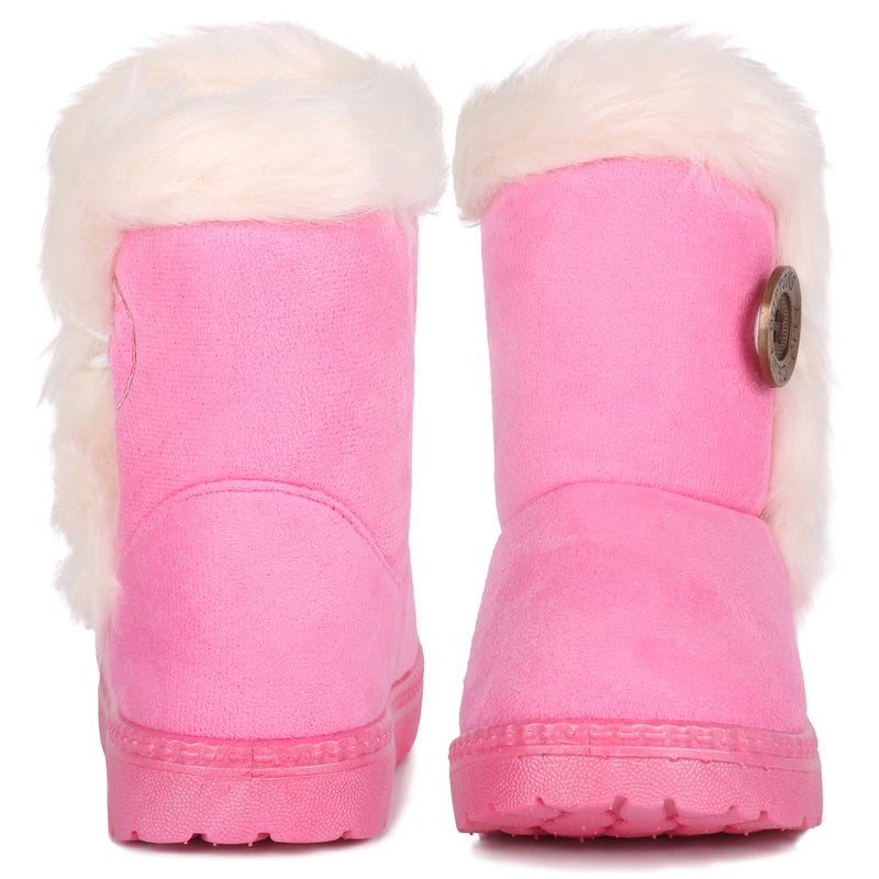 Femizee Toddler Girls Boots Warm Winter Snow Boots for Kid Boys Flat Button Size 5 Toddler,Pink 21 - Image 2